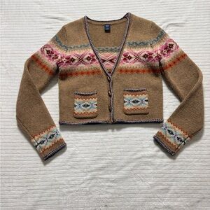 GAP Tan and Pink Patterned Cardigan Sweater